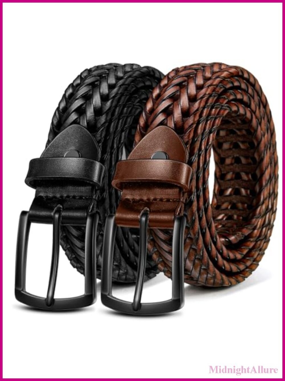 Men's Braided Woven Leather Belt 2Pack Adjustable Golf Casual